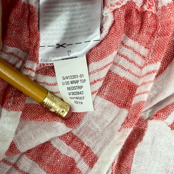 Old Navy Shirt Womens Large Red Wrap Chambray Basic Cotton Linen Striped Cropped - Picture 10 of 12